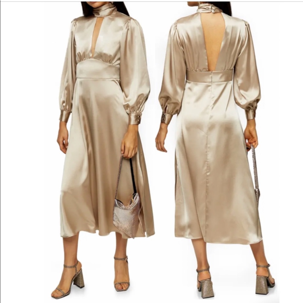 Elegant and classy gold silk midi dress, I wore once to a bridal shower
